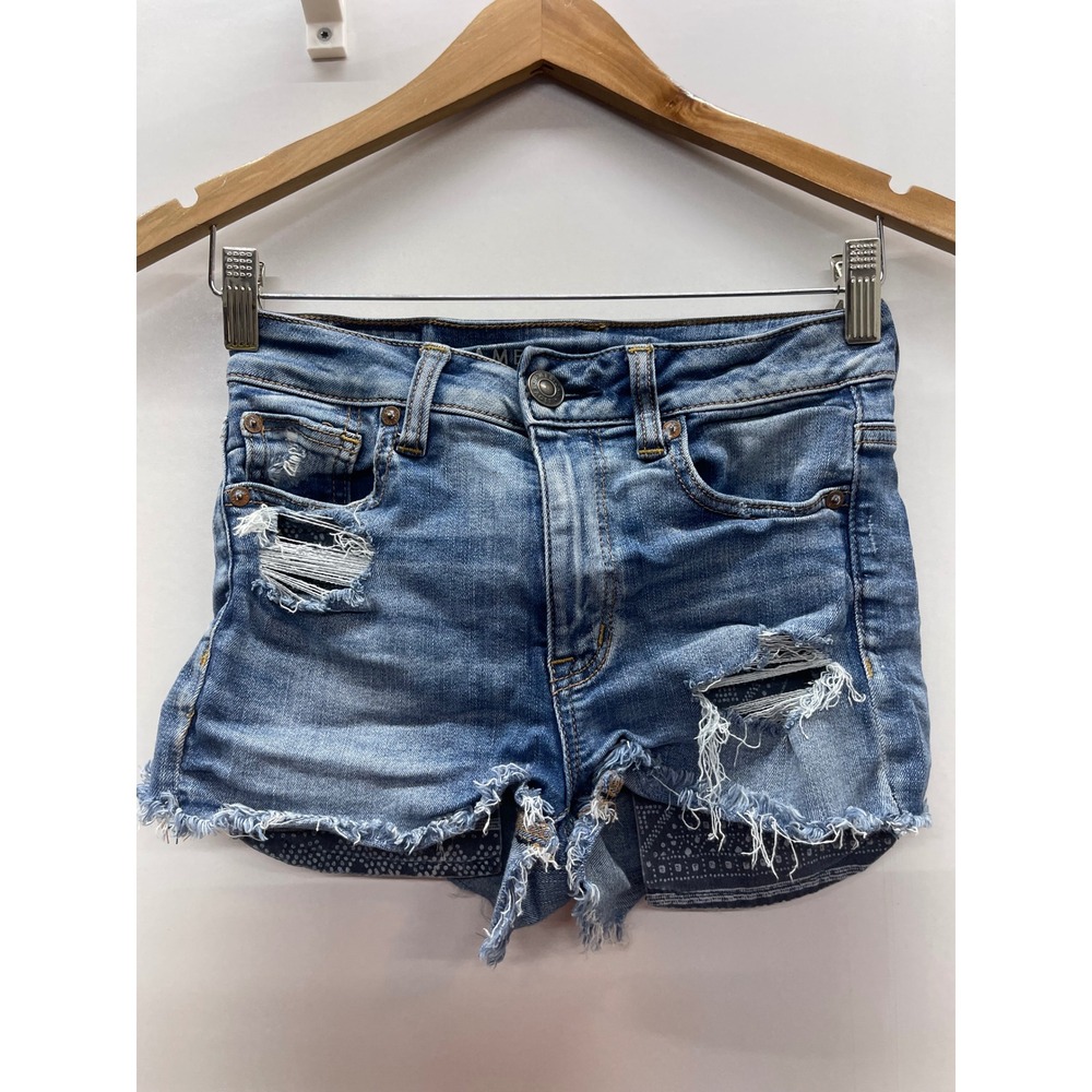 American Eagle Hi-Rise Shortie Distressed Denim Shorts Blue Size 0 Next Level
